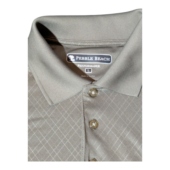Pebble Beach Performance - Polo Golf Shirt-Checked -Men's Size Large Olive Green - Picture 4 of 5